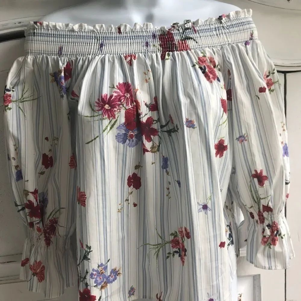 🎃ZARA STRIPE FLORAL COTTON TOP